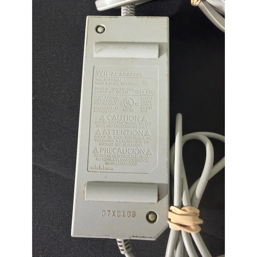 Nintendo Wii AC Adapter RVL-002 & AV Cable Gray EUC OEM Power Cord Bundle